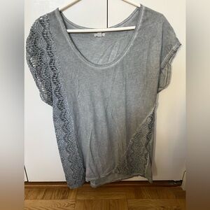 Gray T-Shirt with Lace Accent